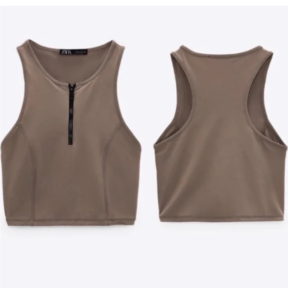 3/$15 Zara Zippered Crop Top in Mink